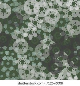 Seamless pattern from stylized transparent snowflakes. The order is random. Background for festive events, suitable as camouflage.