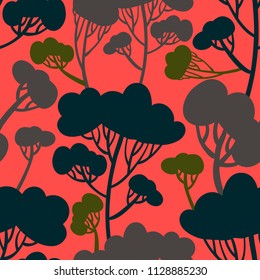Seamless pattern with stylized trees. Can be used for wrapping paper, textiles and backgrounds