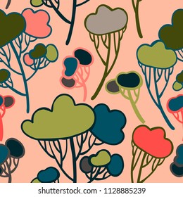 Seamless pattern with stylized trees. Can be used for wrapping paper, textiles and backgrounds
