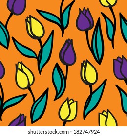 Seamless pattern with stylized tulips