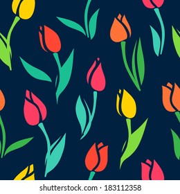 Seamless pattern with stylized tulips