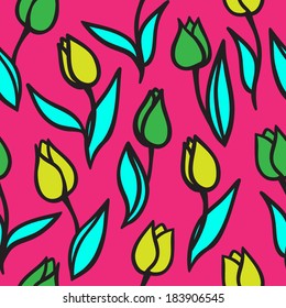 Seamless pattern with stylized tulips