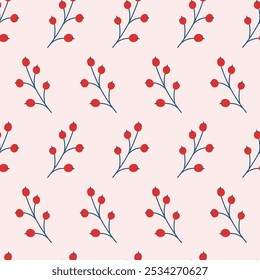 Seamless pattern of stylized twigs with berries. Vector illustration in a flat style.