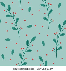 Seamless pattern of stylized twigs with berries. Vector illustration in a flat style.