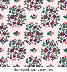 Seamless pattern with stylized ukrainian folk floral elements on light background. Ethnic ornament based on national embroidery tradition. Can be used for decoration, surface design and packaging