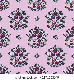 Patrón sin brillo con estilizados elementos folclóricos ucranianos sobre fondo rosado. Ornamento étnico basado en la tradición de bordado nacional. Puede utilizarse para el diseño de la decoración, la superficie y la impresión en papel