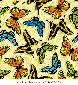Seamless pattern with stylized vector butterflies