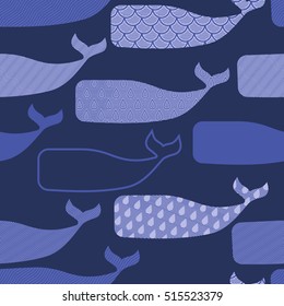 Seamless pattern with stylized whale. 