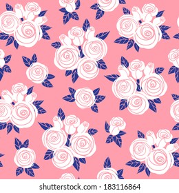 Seamless pattern with stylized white roses
