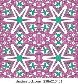 Seamless pattern with stylized white stars on a lilac background. Vector illustration
