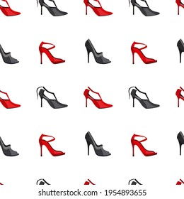 Seamless pattern with stylized woman red and black shoes. Pretty endless texture for your design.