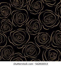 Seamless pattern of stylized yellow roses silhouette.
