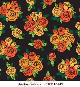 Seamless pattern with stylized yellow-orange roses