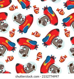 Seamless pattern submarine with cute little horse under sea. Cute Marine pattern for fabric, baby clothes, background, textile, wrapping paper and other decoration.