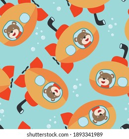 Seamless pattern submarine with cute sailor under sea. Cute Marine pattern for fabric, baby clothes, background, textile, wrapping paper and other decoration.