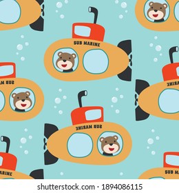 Seamless pattern submarine with cute sailor under sea. Cute Marine pattern for fabric, baby clothes, background, textile, wrapping paper and other decoration.