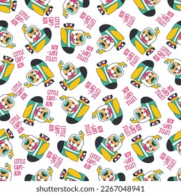 Seamless pattern of submarine with cute sailor under sea. Cute Marine pattern for fabric, baby clothes, background, textile, wrapping paper and other decoration.