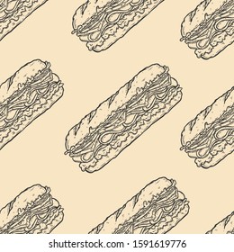 Seamless pattern with submarine sandwiches . Design element for poster, card, banner, flyer. Vector illustration