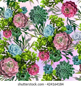 Seamless pattern of succulent plant and cactus. 