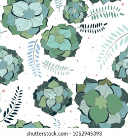 Seamless pattern with succulent plants on white background