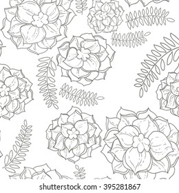  Seamless pattern with succulent plants on white background