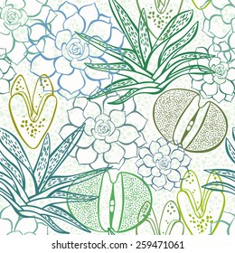 Seamless  pattern with succulents.