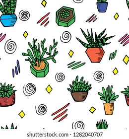 Seamless pattern with succulents and cactus.