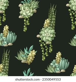 Seamless pattern with succulents and cactus. Vector