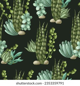 Seamless pattern with succulents and cactus. Vector