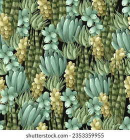 Seamless pattern with succulents and cactus. Vector