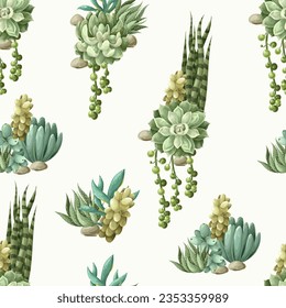 Seamless pattern with succulents and cactus. Vector
