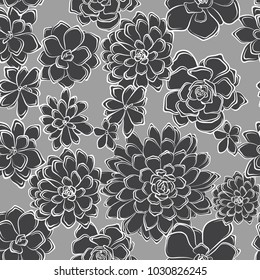 seamless pattern with succulents flowers drawings