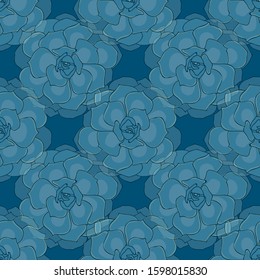 Seamless pattern with succulents illustration on blue background