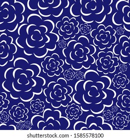 Seamless pattern with succulents, seashells and feathers on a white background.