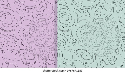 Seamless pattern with succulents. Set of two patterns. Vector illustration.