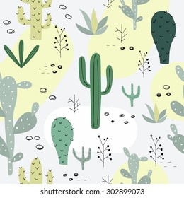 Seamless pattern with succulents in terrarium. 