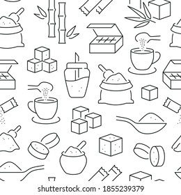 Seamless pattern with sugar. Black and white thin line icons