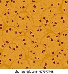 Seamless Pattern Sugar Chocolate Chip Cookie, Freshly Golden Toasted Baked Cookies. Bright Colors. Vector