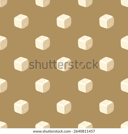 Seamless pattern with sugar cubes on brown background. Cartoon vector background