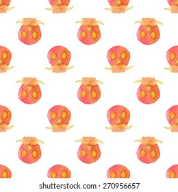 Seamless pattern with sugar skull. Hand-drawn background. Vector illustration. Real watercolor drawing. Cinco de mayo, Day of the Dead