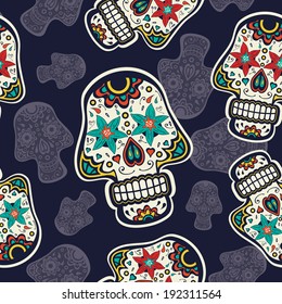 Seamless pattern with sugar skulls