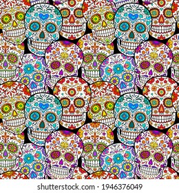 seamless pattern with sugar skulls. Day of The Dead colorful sugar skull