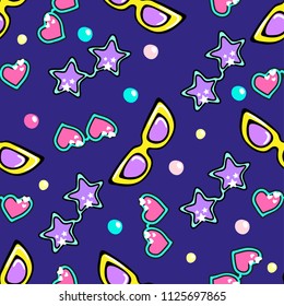 Seamless pattern with suglasses. Vector colorful background