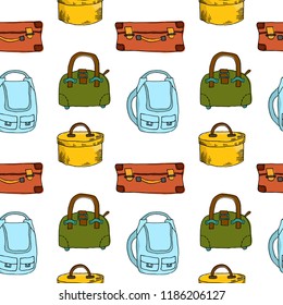 Seamless pattern with suitcases and bags. Vector Illustration.