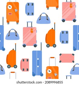 Seamless pattern with suitcases, bags. Vector illustration of travel concept