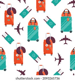Seamless pattern with suitcases, bags. Vector illustration of travel concept