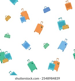 Seamless pattern suitcases in cartoon style