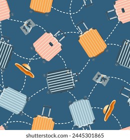 Seamless pattern with suitcases Hand drawn flat vector illustration Travel Concepts vector illustration
