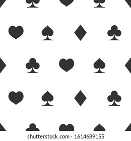 Seamless pattern with suits of playing cards, black and white vector illustration for casino