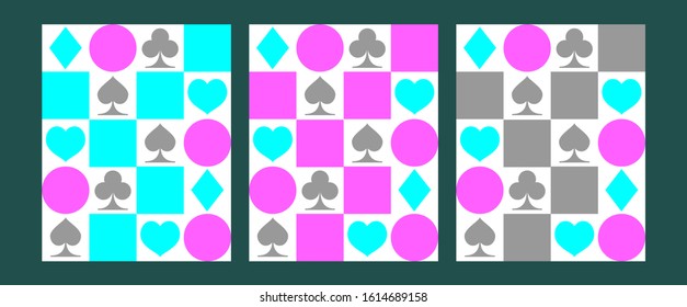 Seamless pattern with suits of playing cards, vector illustration for casino